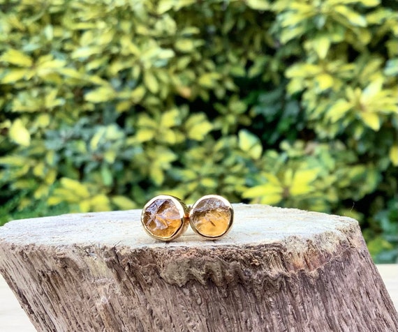 Raw Citrine Stud Earrings: Gold Vermeil November Birthstone