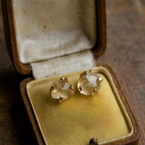 Raw Citrine Stud Earrings In Gold, Citrine Post Earrings Gold, November Birthstone Earrings Gift, Natural Crystal Earrings, Citrine Jewelry