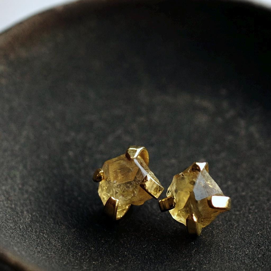 Raw Citrine Stud Earrings In Gold, Citrine Post Earrings Gold, November Birthstone Earrings Gift, Natural Crystal Earrings, Citrine Jewelry