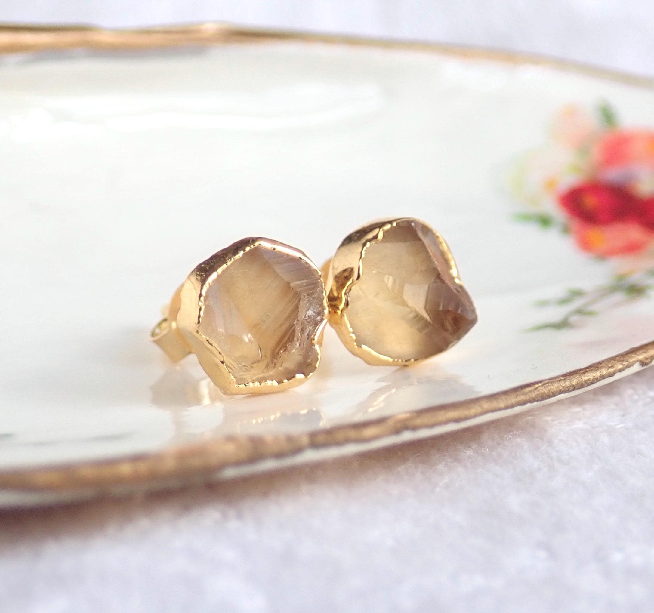 Raw Citrine Stud Earrings, November Birthstone Gift, Birthstone Jewelry,natural Gemstone Earrings,citrine Post Earrings, Citrine Earrings