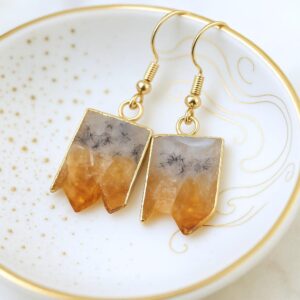 Citrine Slice Dangle Earrings, Raw Gemstone Earrings, November Birthstone Jewelry,boho Crystal Geode Earrings, Citrine Jewelry Gift