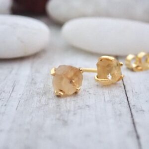 Citrine Earrings, Small Citrine Stud Earrings, November Birthstone Earrings,raw Citrine Earrings,dainty Citrine Studs, Raw Gemstone Earrings