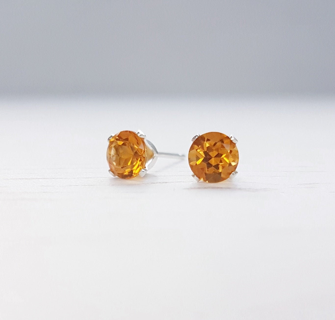 Sparkly Natural Citrine Stud Earrings / Tiny Citrine Studs 5mm / Sterling Silver Citrine Earrings / Birthday Gift Or Christmas Gift For Her