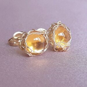 Citrine Stud Earrings: Gold Filled November Birthstone Jewelry