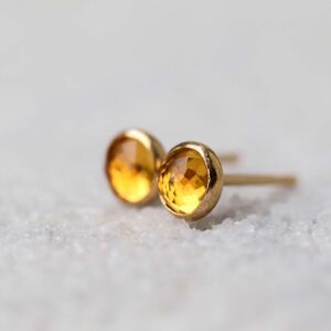Citrine Stud Earrings, Minimalist Citrine Jewellery, Yellow Stone Stud Earrings, November Birthstone Gift, Stone for Prosperity and Joy
