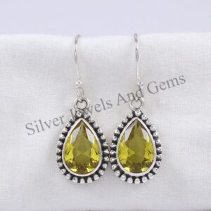 Teardrop Citrine Earrings, 925 Sterling Silver, Boho Gemstone Jewelry