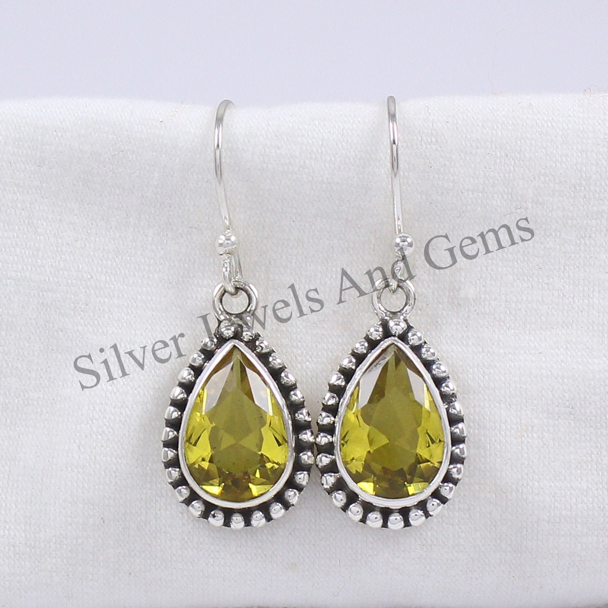 Teardrop Citrine Earrings, 925 Sterling Silver, Boho Gemstone Jewelry