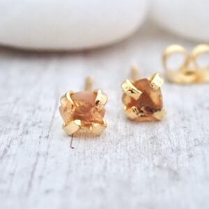 Tiny Citrine Stud Earrings, Raw Citrine Posts, Raw Crystal Earrings, Dainty Stud Earrings, Second Piercing Gemstone Studs, Crystal Studs