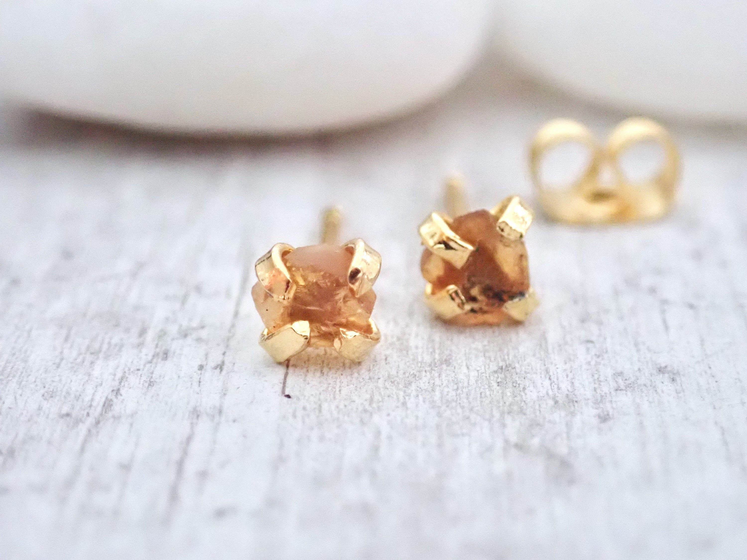 Tiny Citrine Stud Earrings, Raw Citrine Posts, Raw Crystal Earrings, Dainty Stud Earrings, Second Piercing Gemstone Studs, Crystal Studs