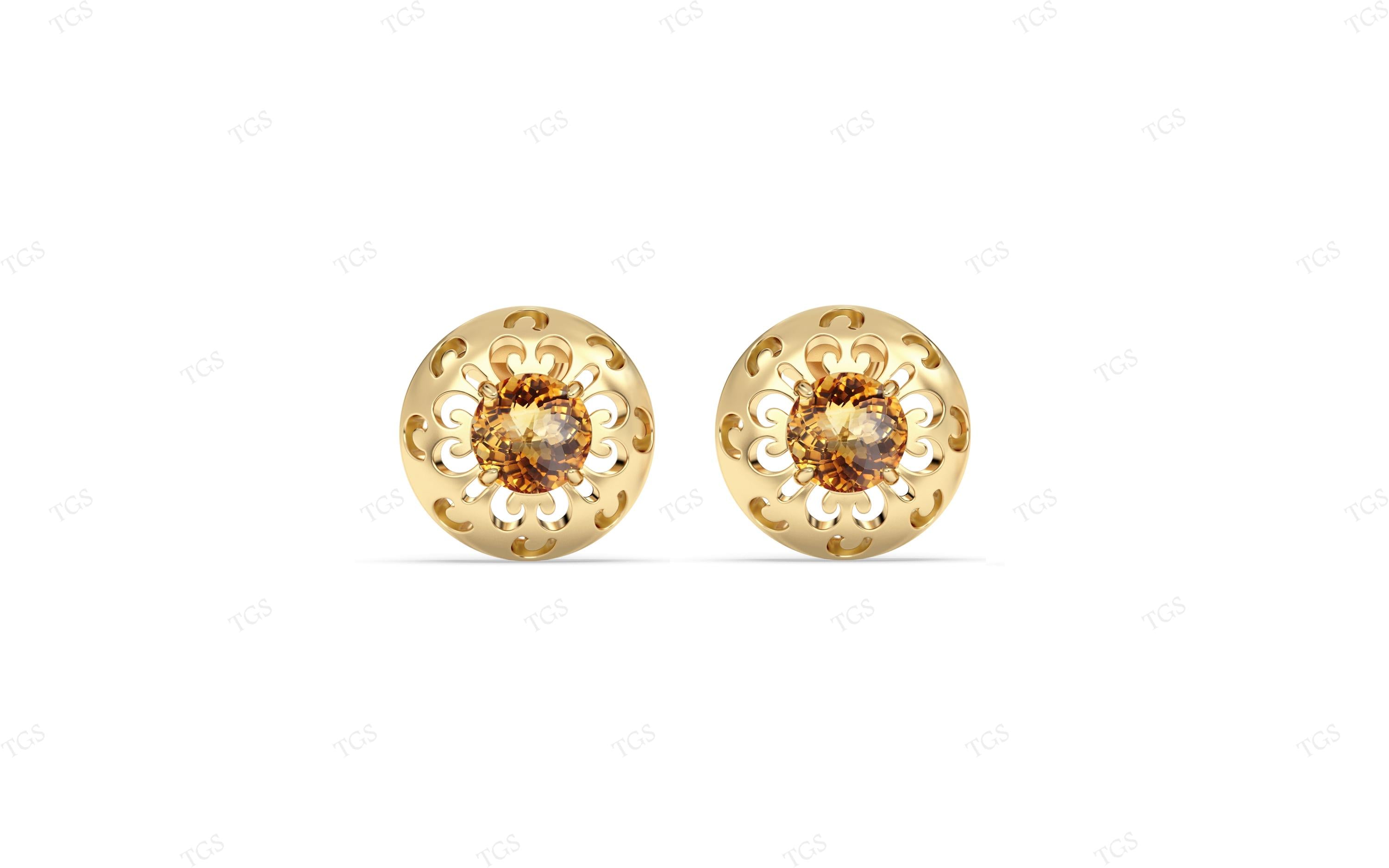 Unique Citrine Gemstone Stud Earrings For Women Dainty Wedding Earrings Minimalist Citrine Bridal Stud Earrings Art Deco Statement Earrings