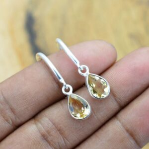 Yellow Citrine Sterling Silver Hoop Earrings: Handmade Gemstone Jewelry