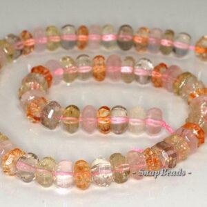 10x6mm Citrine Rose Smoky Rock Crystal Mix Quartz Gemstone Faceted Rondelle Loose Beads 7.5 inch Half Strand (90144016-B32-561)