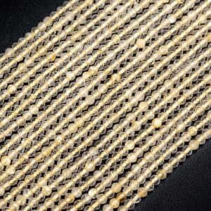 2mm Faint Yellow Citrine Beads Grade Aa Genuine Natural Gemstone Full Strand Faceted Round Loose Beads 13" Bulk Lot Options (110611-3199)
