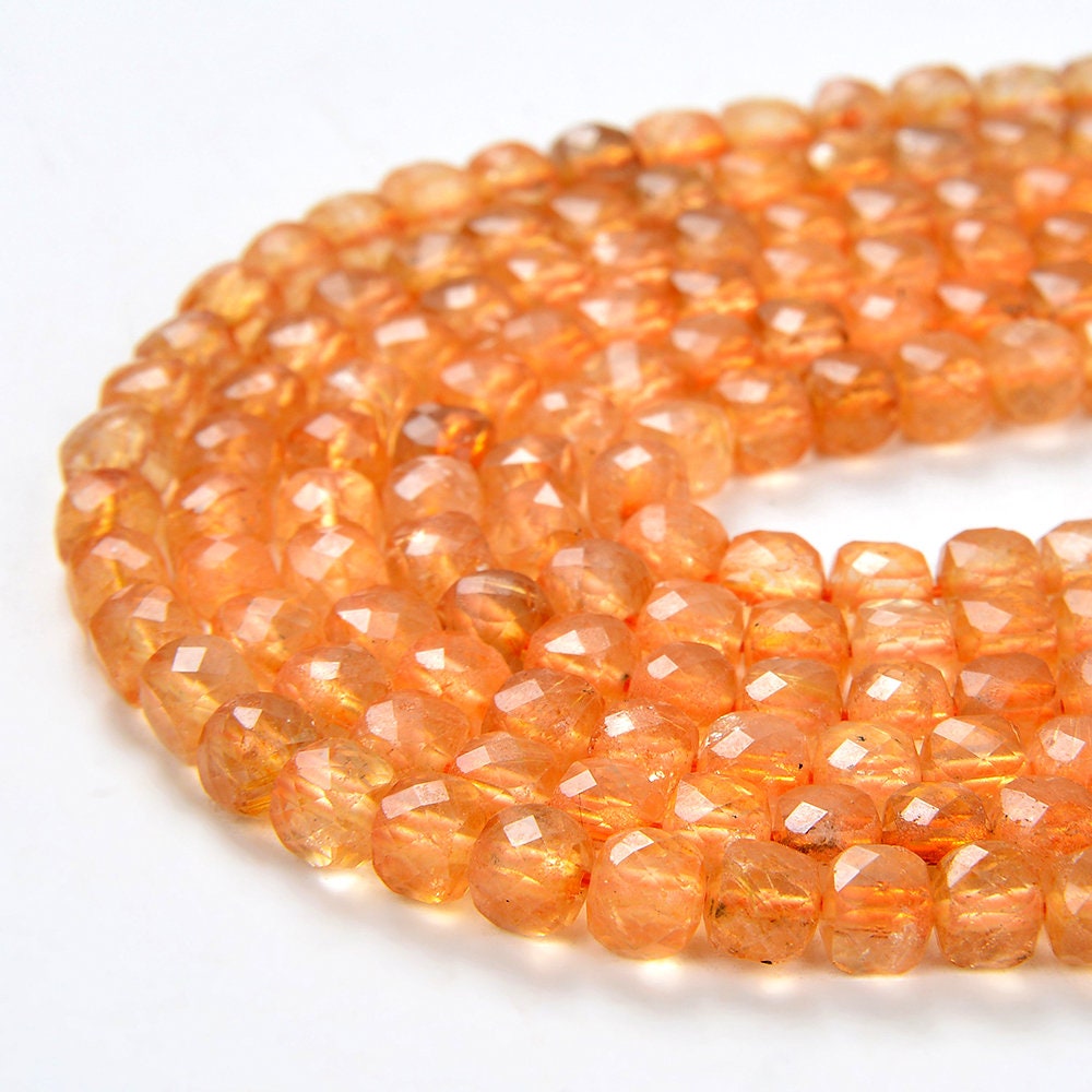 4mm Orange Citrine Gemstone Grade Aa Micro Faceted Square Cube Loose Beads (p7)