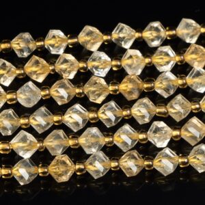 6MM Yellow Citrine Beads Grade AA Genuine Natural Gemstone Faceted Cube Loose Beads 15"/7.5" Bulk Lot Options (126527)
