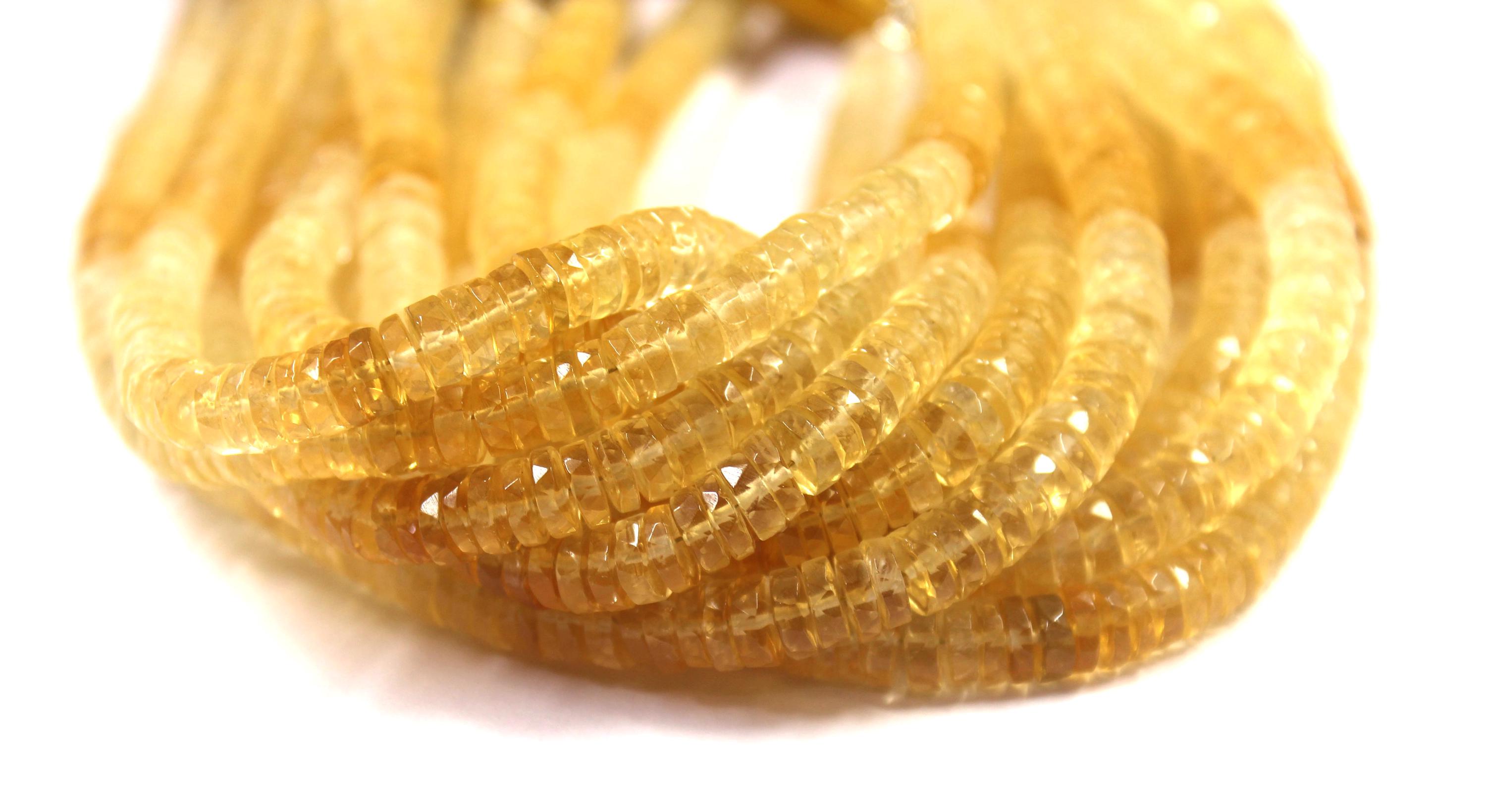 8" Citrine Gemstone Beads: 6-6.5mm Faceted Wheel Shape, Ombre Strand