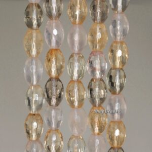 9x6mm Citrine Rose Smoky Mix Quartz Gemstone Faceted Rice Loose Beads 7.5 inch Half Strand (90191134-B31-558)