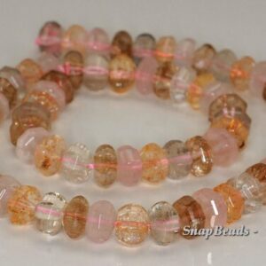 9x7mm Citrine Rose Smoky Rock Crystal Mix Quartz Gemstone Faceted Rondelle Loose Beads 7.5 inch Half Strand (90144180-B33-562)