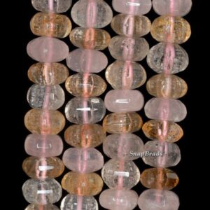 9x7mm Citrine Rose Smoky Rock Crystal Mix Quartz Gemstone Faceted Rondelle Loose Beads 15.5 inch Full Strand (90144181-B33-562)