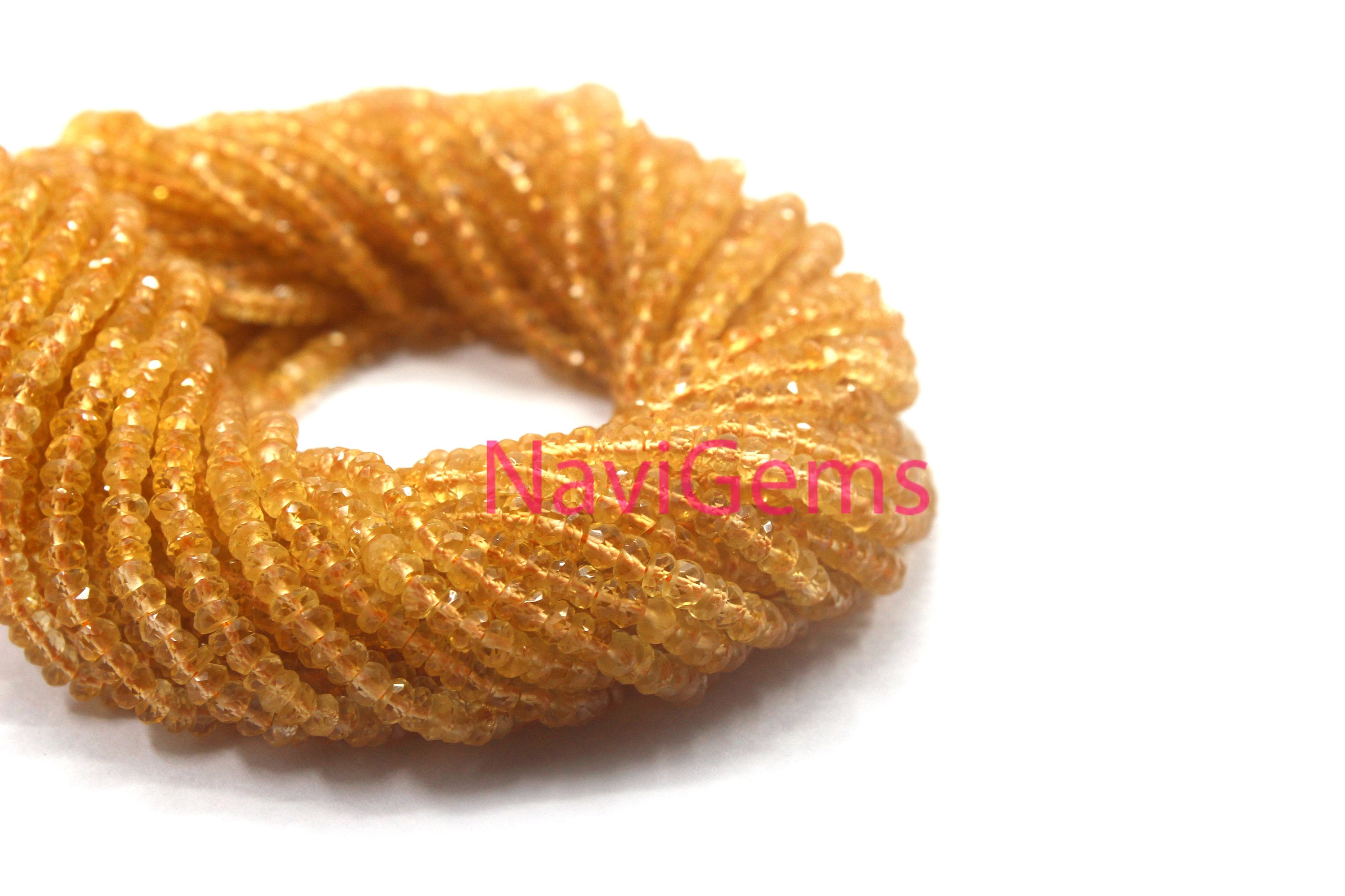 Faceted Citrine Gemstone Beads: 3mm Rondelle, 13" Strand