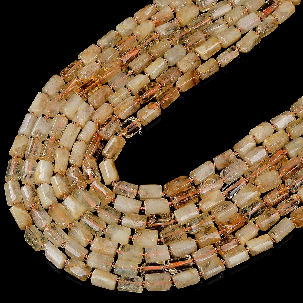 Natural Citrine Gemstone 12x8mm Faceted Cylinder Round Tube Loose Beads (d464) Natural Citrine Gemstone 12x8mm Faceted Cylinder Round Tube Loose Beads (d464)