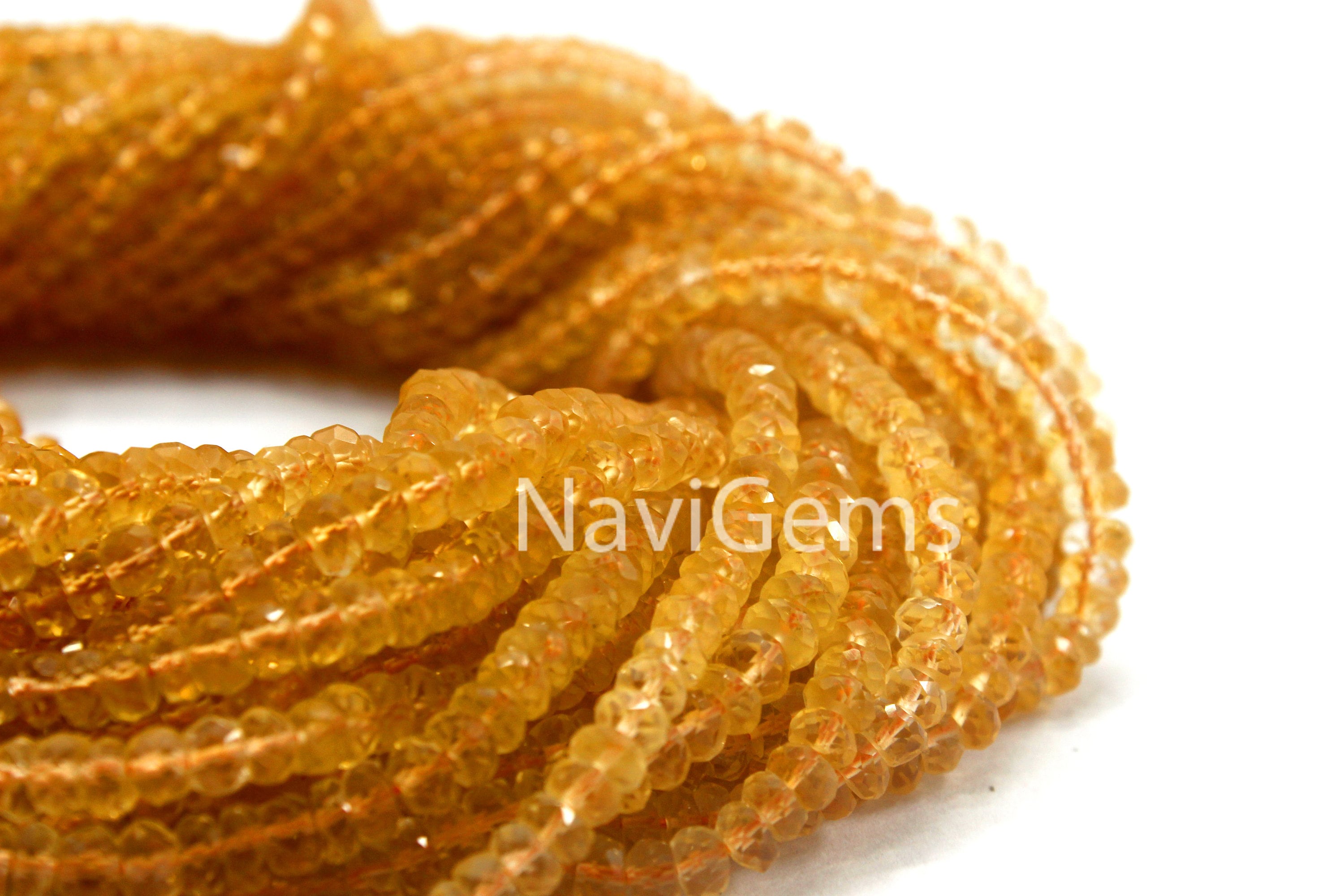 Natural Citrine Rondelle Beads: Aaa Quality Faceted Gemstone, 4mm, 13" Strand