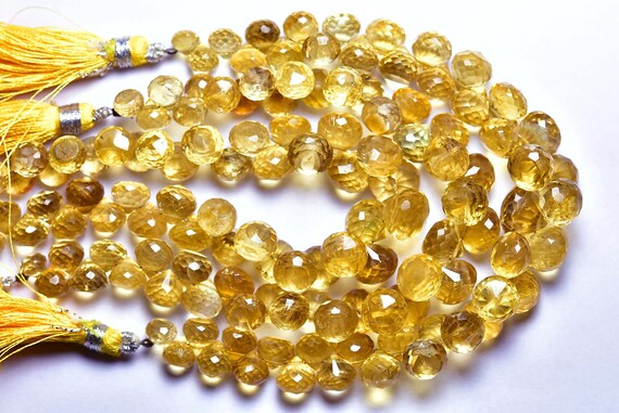 Golden Citrine Onion Beads - 7 Inches - Natural Faceted Citrine Onion Shape Briolettes - Size Is 7-9 Mm #1288