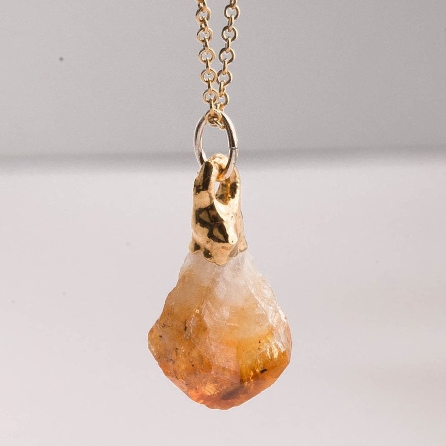 24k Gold Filled Large Raw Citrine Necklace • November Birthstone