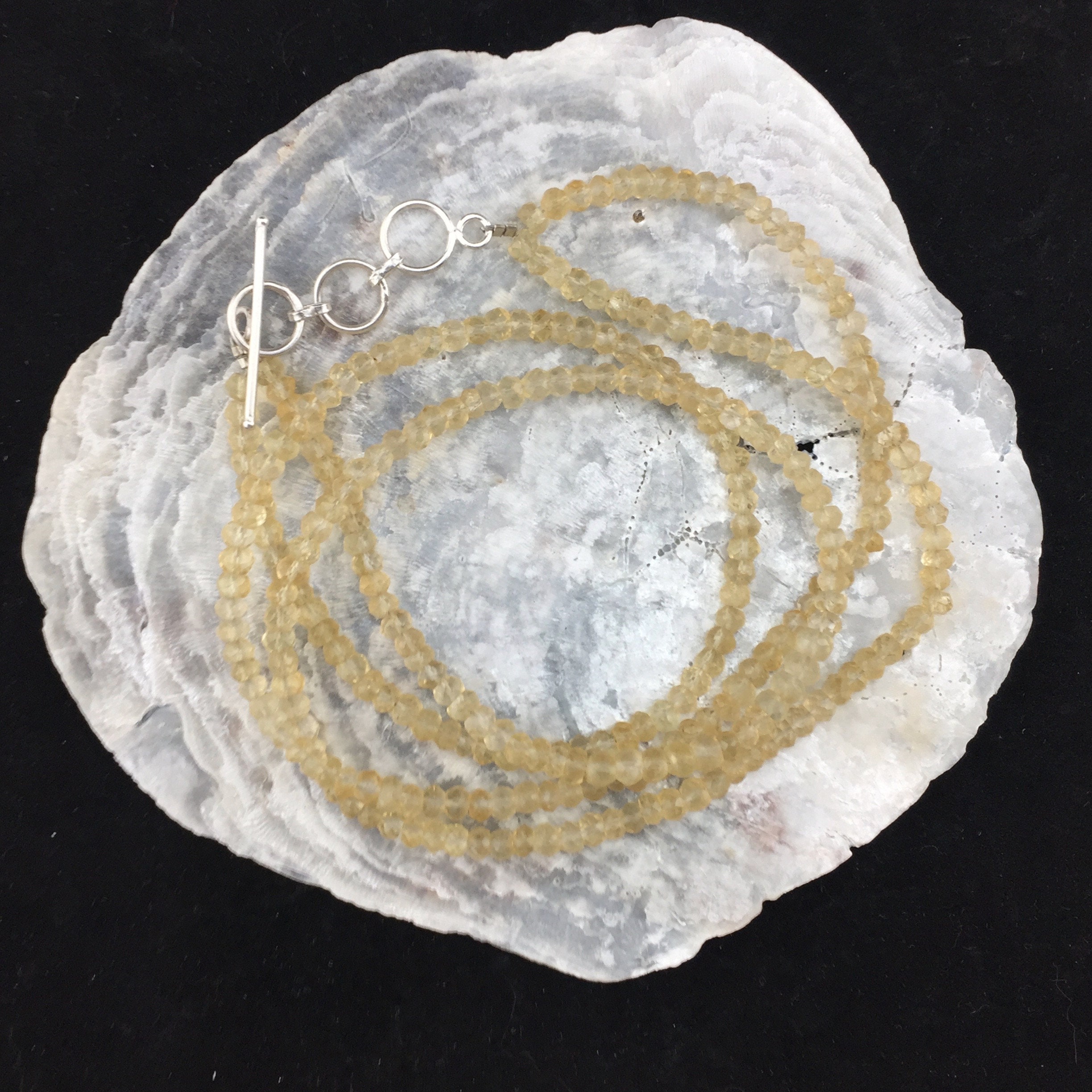 Citrine Baroque Beaded Necklace, Double Strand Adjustable Sterling Toggle Clasp (p-1)