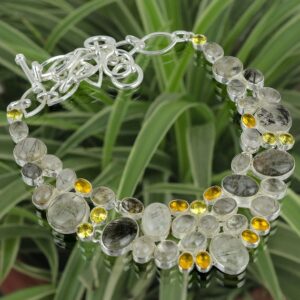 Black Rutile & Citrine Necklace: Handmade 925 Sterling Silver