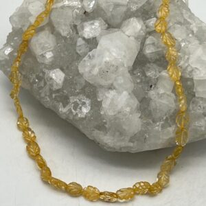 Carved Leaves Citrine Beaded Necklace-18-20"-adjustable