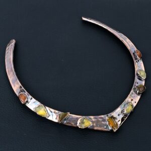 Electroformed Copper Necklace: Hessonite & Citrine Rough Gemstone, Adjustable