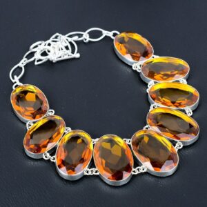 Faceted Citrine Gemstone Necklace: Handmade 925 Sterling Silver, Adjustable Chain