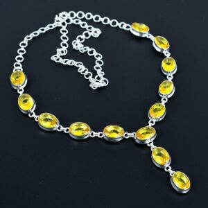 Faceted Citrine Necklace: Handmade 925 Sterling Silver, Adjustable Chain