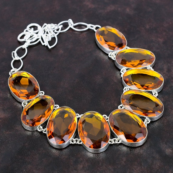 Faceted Citrine Necklace: Handmade 925 Sterling Silver, Adjustable Chain