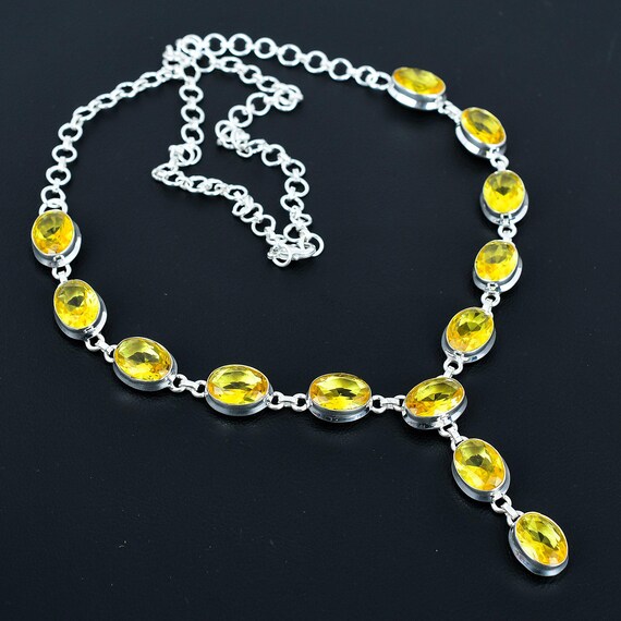 Faceted Citrine Necklace: Handmade 925 Sterling Silver, Adjustable Chain