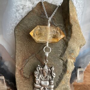 Citrine Ganesh Necklace: 925 Silver Charm, Boho Yoga Jewelry
