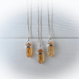 Citrine Gemstone Necklace Sterling Silver • Genuine Citrine Gemstone Point