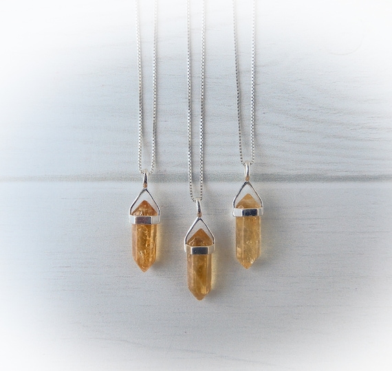Citrine Gemstone Necklace Sterling Silver • Genuine Citrine Gemstone Point