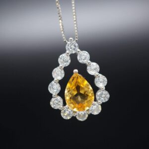 Genuine Citrine Necklace - 18kgp @ Sterling Silver - Teardrop Cut - November Birthstone Citrine Jewelry #519