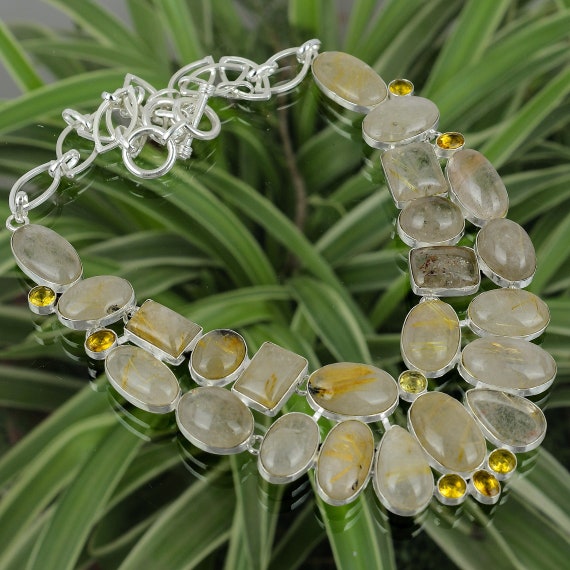 Golden Rutile & Citrine Necklace: Handmade 925 Sterling Silver
