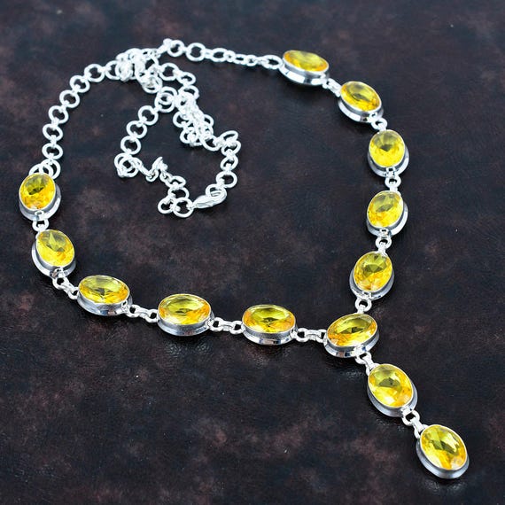 Handmade Citrine Necklace, 925 Sterling Silver, Elegant Wedding Jewelry