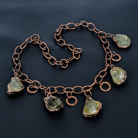 Handmade Electroformed Copper Citrine Necklace, Adjustable Chain