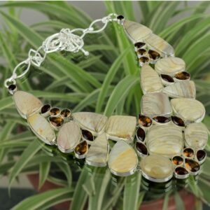 Handmade Flint Stone & Citrine 925 Sterling Silver Necklace