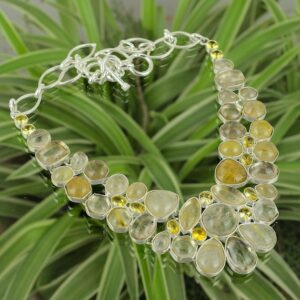 Handmade Golden Rutile Citrine Necklace: 925 Sterling Silver Adjustable Chain
