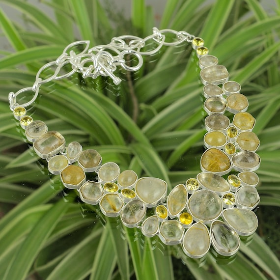 Handmade Golden Rutile Citrine Necklace: 925 Sterling Silver Adjustable Chain