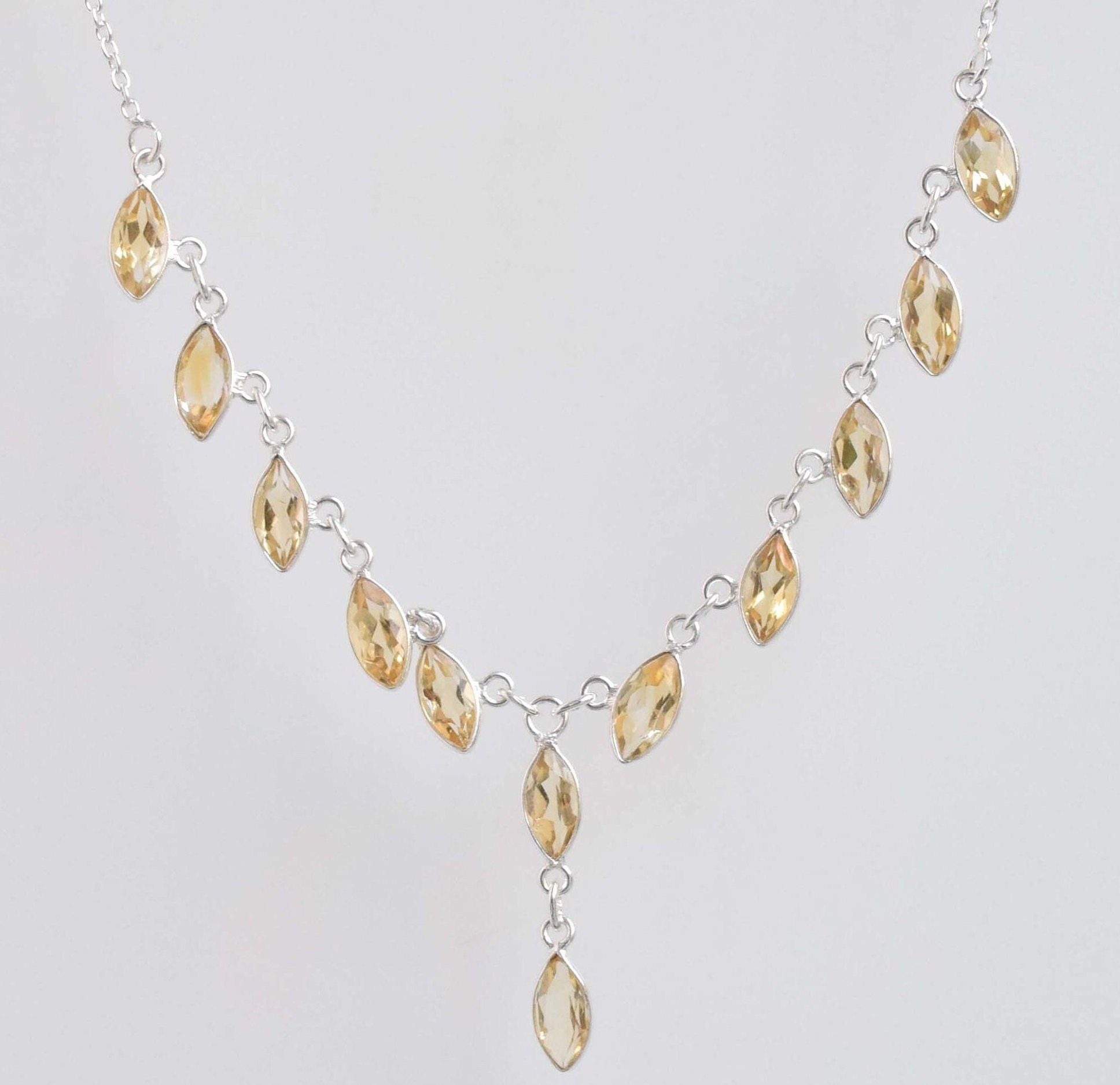 Handmade Marquise Citrine Necklace: 925 Sterling Silver Chain
