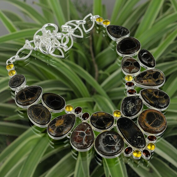 Handmade Moroccan Mud Crack Fossil Necklace, Citrine, Sterling Silver Handmade Moroccan Mud Crack Fossil Necklace, Citrine, Sterling Silver