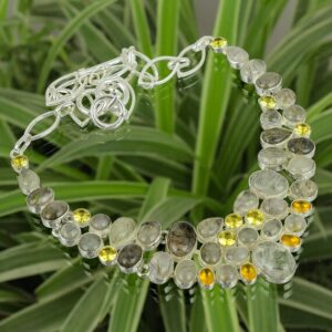 Handmade Sterling Silver Black Rutile & Citrine Gemstone Necklace