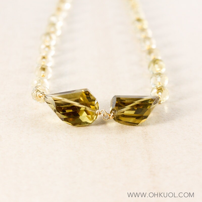 Lemon Quartz Beaded Necklace, Champagne Citrine Tumbled Stones